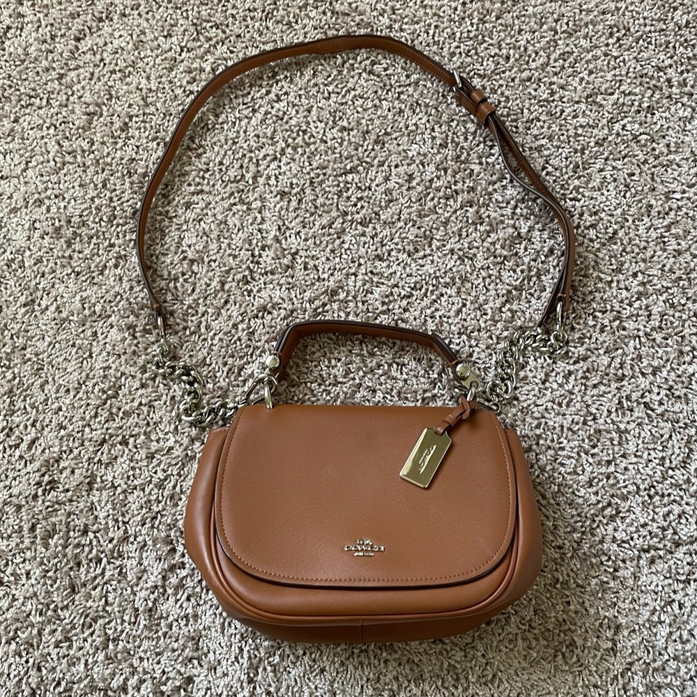 Coach Nomad Top Handle Crossbody Glovetanned Leather Saddle Brown Purse Bag